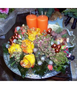 Flower arrangement in plate