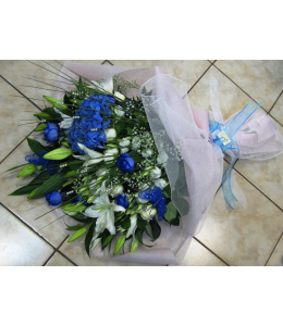 Blue Hydrangea, Blue Roses, Lisianthus and Oriental