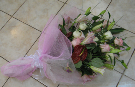 White roses and pink