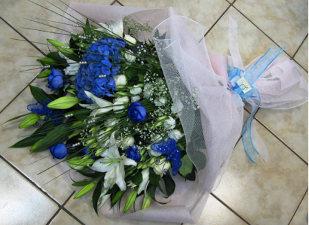 Blue Hydrangea, Blue Roses, Lisianthus and Oriental