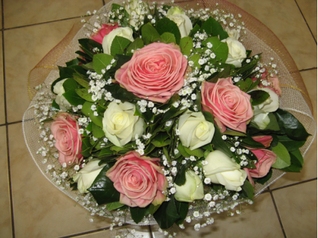 Pink and white flowers in a bouquet