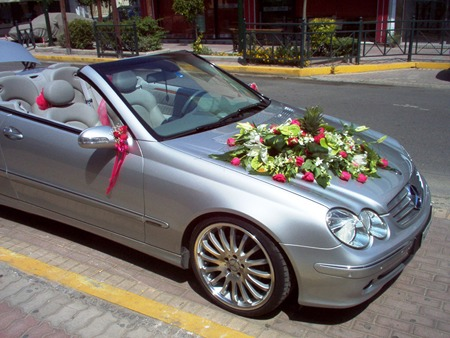 Decoration of the Wedding Car in Fuchsia Pints