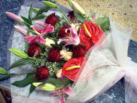 Bouquet of Anthuriums and Red Roses