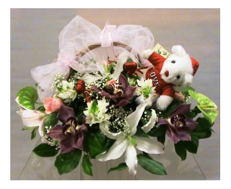 Flower arrangement in basket