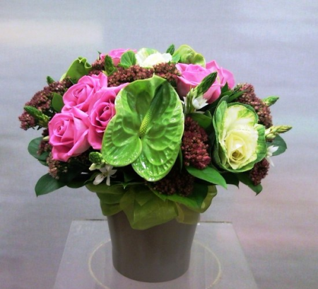 Flower Arrangement in Ceramic with Pink Roses