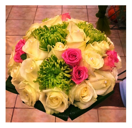 Wedding Bouquet with White and Fuchsia Roses