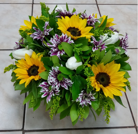 seasonal flowers in a basket