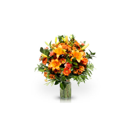 Composition of orange flowers in a vase.