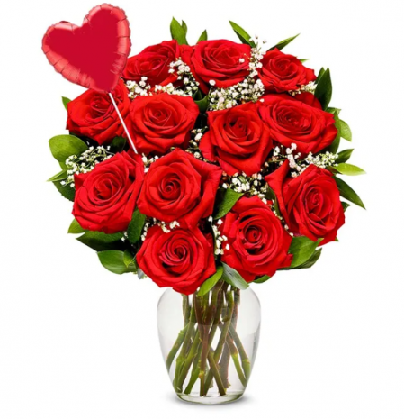 Twelve Red Roses with Balloon