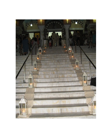 Wedding Decoration of the Church's Exterior Aisle with White Lanterns