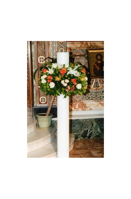 Στολισμός Λαμπάδας Γάμου με Πορτοκαλί και Λευκά Τριαντάφυλλα
